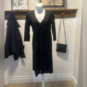 Patagonia Margot Black Fauu wrap VNeck dress 3/4 Length Sleeve Sz S sustainable